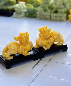 Tỳ hưu chiêu tài lộc, quà tặng khai trương ý nghĩa, vật phẩm phong thủy bàn làm việc, đá Ngọc Hoàng Long tự nhiên, tỳ hưu đá vàng mini