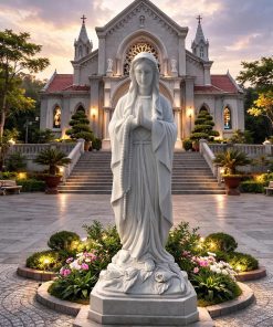 Tượng đá Đức Mẹ Maria cầu nguyện đá trắng
